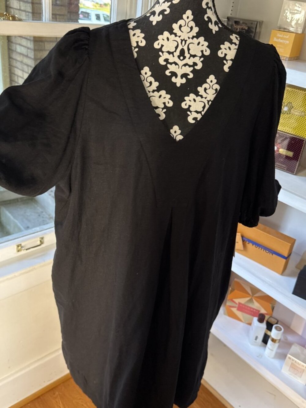 NWT Cynthia Rowley Black Linen Dress Size 2X Pockets Nice Weight Puff Sleeves